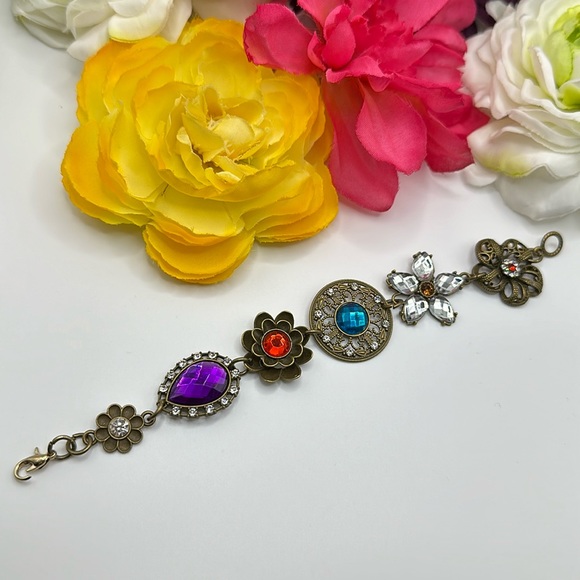 Bronzed Gold Gemstone Bracelet Antiqued Details NEW! - Picture 1 of 8